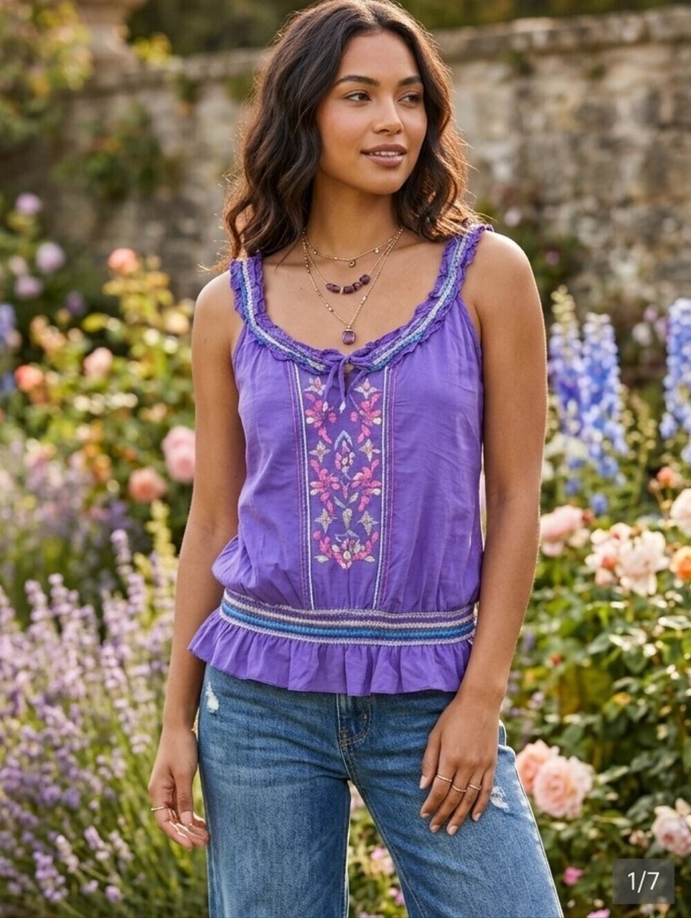 Magazine Vintage Purple Embroidered Floral Tank Top